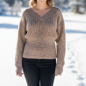 Anthropologie Pilcro Wool Blend V Neck Sweater Peach Yellow Taupe Marika